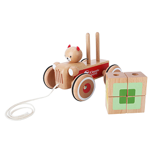 Каталка-машинка Classic World "Мишка с кубиками", на веревочке